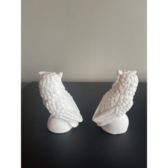 Pair of Vintage Italian Alabaster Snow Owl Sculptures - White Salt Stone - Picture 7 of 10